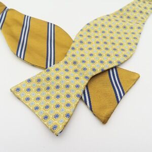 Brooks Brothers Bow Tie Yellow Blue 2.25" Wide Self Tie Silk USA Double Side